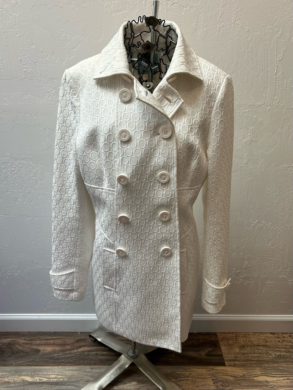 Marciano White Textured Peacoat Jacket Women’s Medium Double Breasted Coat